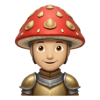 mushroom knight portrait, head and shoulders only, helmet made entirely of a large mushroom cap, textured mushroom surface, tiny fantasy armor collar, heroic smile, magical forest vibe, 3D cartoon, mobile game icon style, clean background, no text, no watermark
 
 sticker