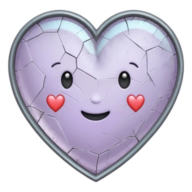 A cracked mirror reflecting a small heart hand-drawn, chalk-style emojis with a soft lilac color palette, suited for an aesthetic and emotional Telegram channel. The emoji should have a rough, doodle-like texture as if drawn with pastel chalk on a dark surface sticker