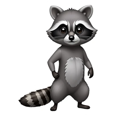 Cinematic-Raccoon-Realistic-Full-Body-Standingon all fours-Emoji – Tail flicking lazily, head tilted dramatically, thick grey fur with a signature black mask, sharp and alert ears, simplified yet realistic focused features, highly detailed, glowing with an almost sarcastic glow. sticker