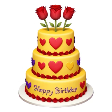 A large three teir cake with first mayer decorated with roses, second with Sunflowers and third with Tulips and Happy Birthday Dear written on top. sticker