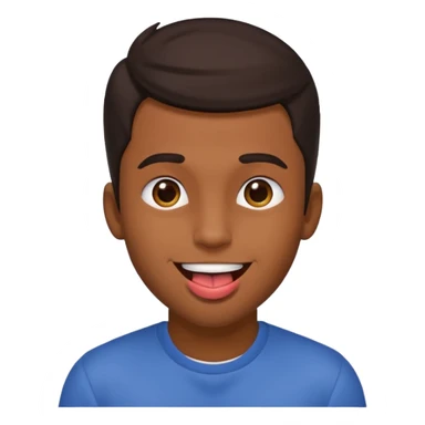 A brown skin guy with dark hair that is his covering forehead, his head is tilted back a bit and his tongue is out sticker