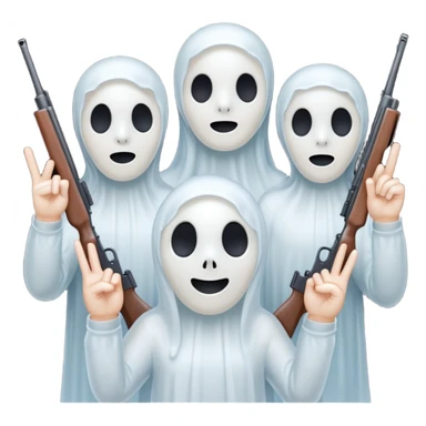 Fantasmas con un fusil y haciendo haciendo en en forma de ✌️ con los dedos sticker