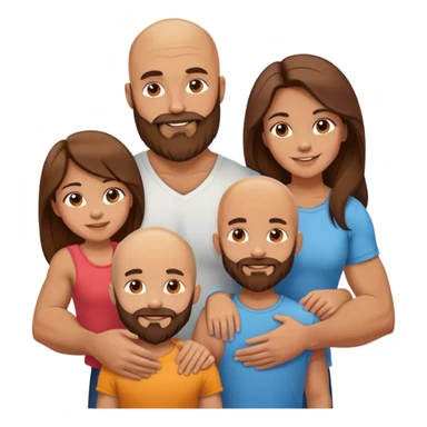 Happy Muscular Bald beard man and his hot wife with long brown hair and 3 sons sticker