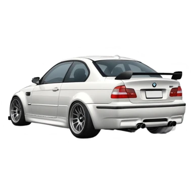 
A white BMW M3 E46 is shown drifting through a corner from a rear-view angle, with a slight wisp of smoke rising from the back and the wheels positioned at a certain angle relative to the turn. sticker