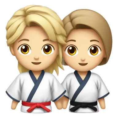 Boy with brown hair and girl with blonde hair in kimono judo sticker
