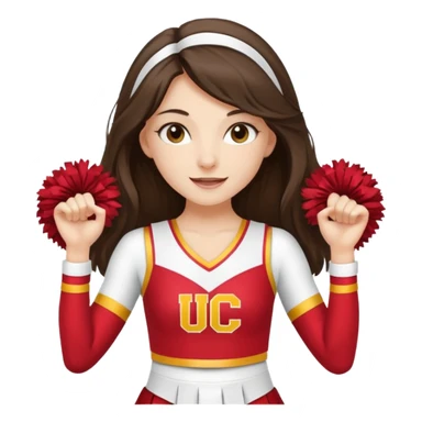 skinny white happy long haired brunette girl in a white USC cheerleader costume sticker