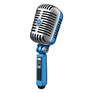 retro sticker style microphone with black and blue accents, bold outlines, playful and musical, inspired sticker