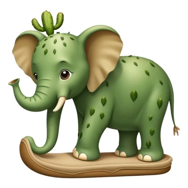 A green elephant with cactus-like skin in desert, wearing slippers sticker