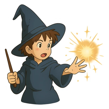 ghibli style wizard kid casting a spell sticker