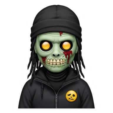 a zombie emoji with black dreads and a black nike jacket and black nike ski mask on his head sticker