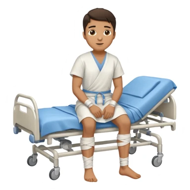 A young hispanic guy with a broken leg in the hospital. The broken leg is bandaged to indicate that it is broken. sticker