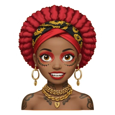 afro black hair with red head bandana and lots of face tattoo black skin girl sticker