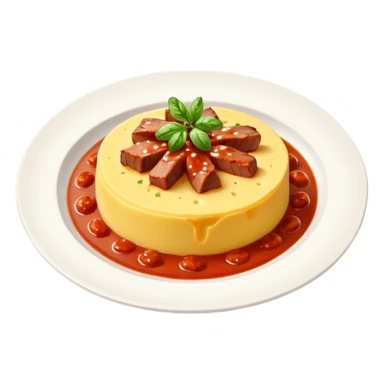 Creami l’emoji di una polenta su un piatto con il sugo e la carne sopra sticker