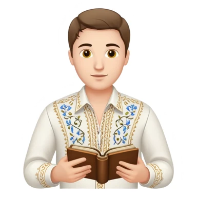 A guy in a white Ukrainian embroidered shirt holds musical notes in his hand sticker