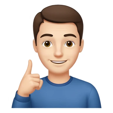 man pointing with index finger on his hand towards his eyebrows and smiling sticker