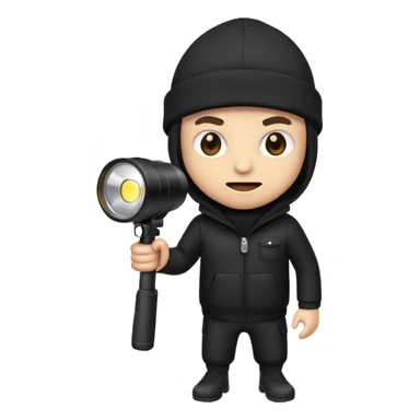 robber emoji with a flashlight and black beanie sneaking sticker