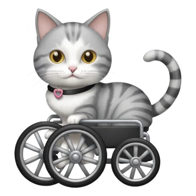 disabled grey and white cat using cat wheelchair sticker