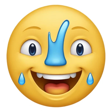 Emoji, yellow round laughing tilted head face sideways with blue tears of fun sticker