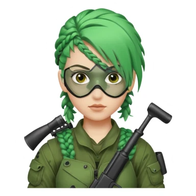 paintball player with geared face boy braided green hair sticker