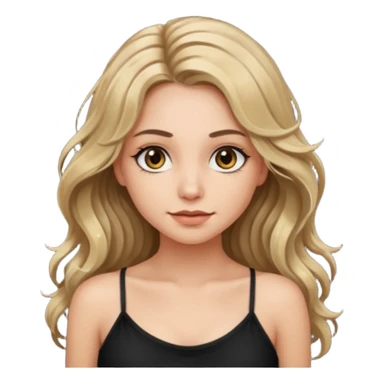 make an emoji girl with long dirty blond hair and hazel eyes. wearing a cute black spaghetti strap tank top tank top and her hair is down and slightly wavy. she also has really long eyelashes  sticker
