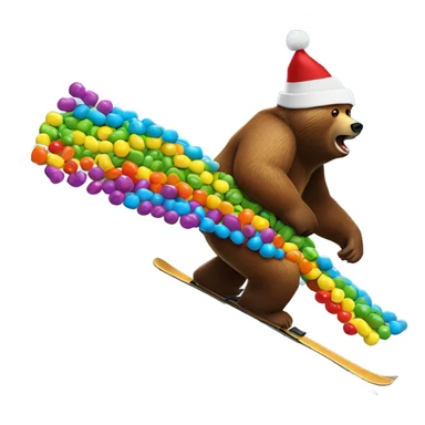 Grizzly bear skiing down mountain made of skittles sticker