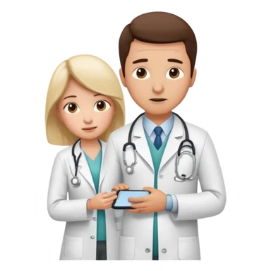 Doctor assessing patient’s pain level to appendicitis patient  sticker