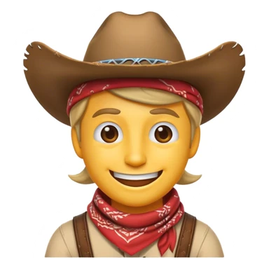 Clash of Clans aesthetic Playful Cowboy Portrait Emoji, Head tilted with a roguish, cheeky grin and twinkling eyes, featuring a compact, charming build with a jaunty hat and a friendly bandana, his natural skin tone adding authenticity, Simplified yet irresistibly charming features, highly detailed, glowing with a warm, inviting western glow, high shine, spirited and lively, stylized with an air of whimsical frontier mischief, soft glowing outline, capturing the essence of a playful cowboy exuding friendly rogue charm! sticker