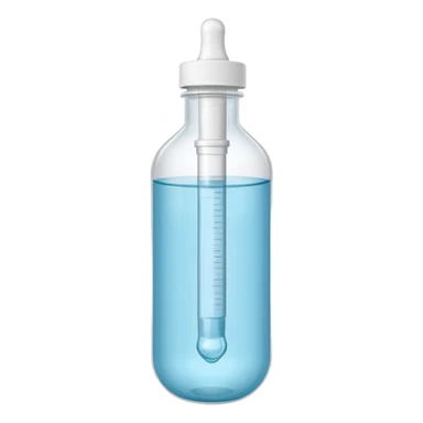 small transparent plastic vial of saline solution with soft rounded shape and twist-off tip, clear liquid inside, slightly flexible, single-use medical packaging, no label or branding, apple emoji style, soft lighting, subtle shadows, transparent background, emoji scale sticker