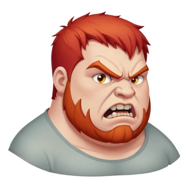 young angry fat man in profile view with red hair and fangs sticker