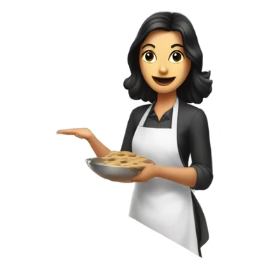 White woman with straight black hair cooking while teaching a graduate class on her birthday sticker