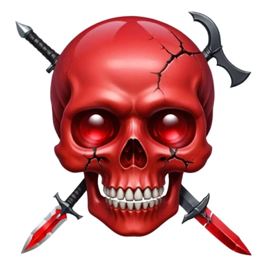 make me a red crystal skull partly see thew super gem like make it realistic and held together by a black bow and a small dager to the eye with cracks coming from it have the bow be loosly tied around the skull holding it together make the blade super realistic  sticker