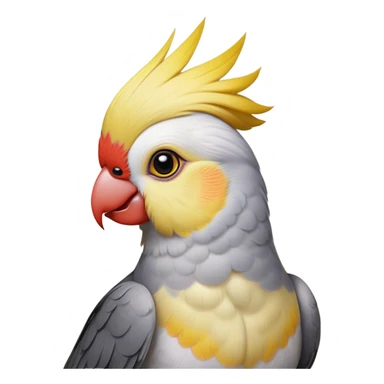 Cinematic Noble Cockatiel Portrait Emoji, Poised and regal, with a slender, delicate build and a beautifully groomed grey fur accented by vibrant yellow cheek patches and a graceful crest, deep-set soulful dark eyes, Simplified yet sharp and sophisticated features, highly detailed, glowing with a soft, dignified glow, high shine, intelligent and charming, stylized with an air of elegance, focused and attentive, soft glowing outline, capturing the essence of a watchful and confident avian companion, so majestic it feels as though it could flutter out of the screen with effortless authority! sticker