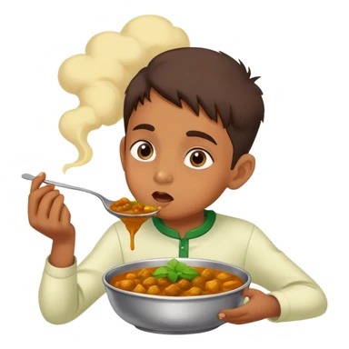 indian kid eating curry with green fumes  sticker