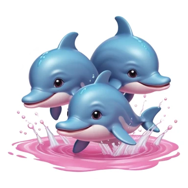 Cute baby dolphins splashing in pink water sticker