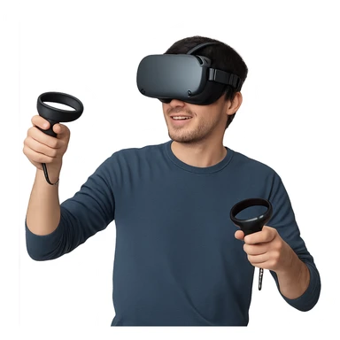 person with a VR headset and two VR controllers sticker