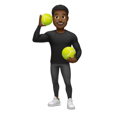 black guy black long sleeve shirt arms up, holding tennis ball above head sticker