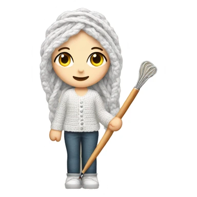 White girl with a yarn skein and crochet hook sticker