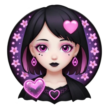 goth sakura black heart with glowing pink outline and magical sparkles sticker