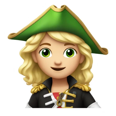 Female kid pirate, green eyed, blonde hair, dressed with pirate clothes, pixar style, 4k, smiling, with parrot on shoulder sticker