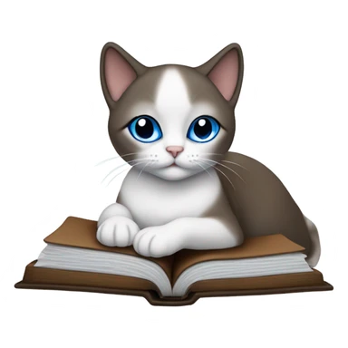 Snowshoe cat with blue eyes, darker face, full body laying on an open Bible sticker