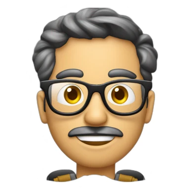 Periodista escribiendo en la computadora con lentes grabadora cámara lápiz y cuaderno sticker