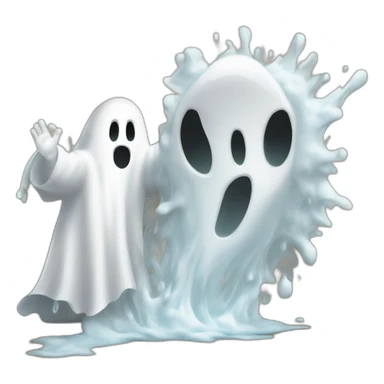 ghost stuck halfway in a wall ejecting a spray of white milky substance forward from center of body all over with a donkey in the background sticker