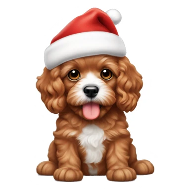 All red cavapoo puppy with no white and a Santa hat sticker