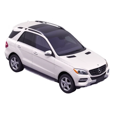 3D style image of a 2015 Mercedes Benz ML350 SUV, white exterior, black interior, side angle sticker