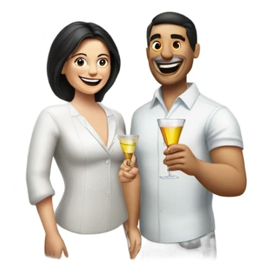 Mexican man and white woman holing a pill in one hand and a glass of martini in the other hand smiling and cheering sticker