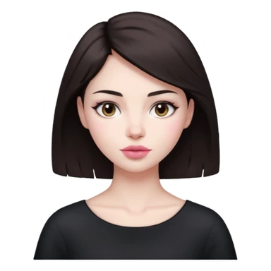 my hair is dark brown almost black, reaching my shoulder. the haircut is wolfcut, pretty lasher hut not thick. slightly pink lips. sticker