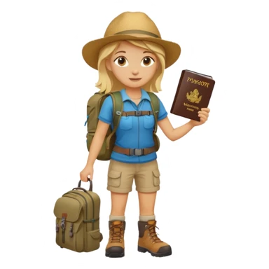 blonde haired Traveler character with passport, backpacker,  sticker