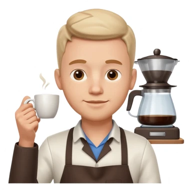male barista portrait, head and shoulders only, wearing apron collar, holding a coffee cup, confident friendly expression, cafe worker vibe, 3D cartoon, mobile game icon style, clean background, no text, no watermark
 sticker