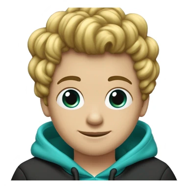 Garçon aux cheveux bouclés brun mèche de cheveux blanche à gauche yeux turquoises porte un sweat-shirt noir et trois piercings noir à l'oreille droite  sticker