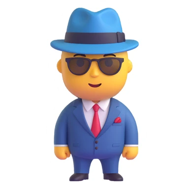 gangster character, 3D emoji style, sharp suit, fedora, confident stance sticker